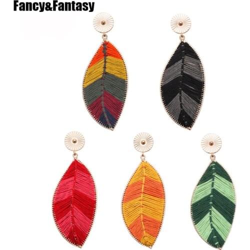 Trendy Handmade Bohemia Big Long Boho Dangle Earrings for Women Summer Leaf Earrings Drop Statement Earrings Beach Jewelry Gift