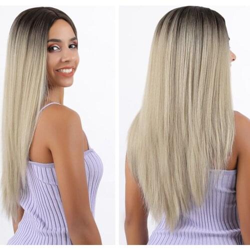 Omber Blonde Color Synthetic Lace Front Wigs Long Straight Hair Wigs Daily Use Transparent Lace Frontal Wigs For Black Women