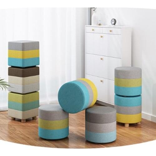 Modern Creative Living Room Small Stool Wooden Footstool Ottomans Nordic Pouffe Stool Fabric Foot Rest Padded Seat Home Decro