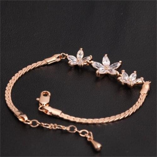 Unique Chic Clear Flower Rhinestone Chain Bracelets & Bangles Rose Gold Color Jewelry For Women Crystal HotSale H019M