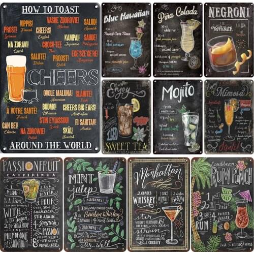 Vintage Metal Signs Mojito Martini Metal Poster Plaque Sign For Bar Decoration Cocktail Plaque Tin Plate Poster Home Wall Decor