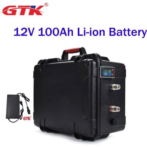 GTK Waterproof 12V 100Ah Lithium Ion Battery Rechargeable With BMS +10A Charger For Intelligent Vaccum Cleaner UPS LED Lights