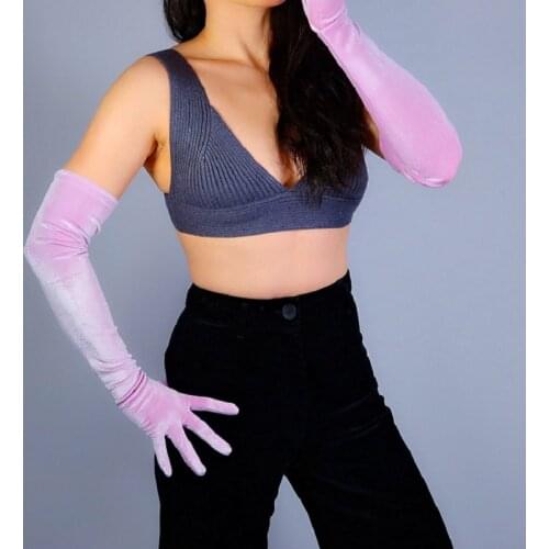 Royal Blue Opera Velvet Gloves for Women Formal Evening Costume Stretchy 3/4 Shoulder Length Warm Pink Fashion fuste Gloves S373