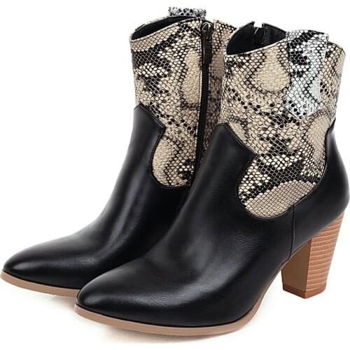 2021 Women Boot Women Winter Ankle Boots PU Leather Ladies Zippers Riding High Heel Boots Plus Size Female Fashion Shoes Booties