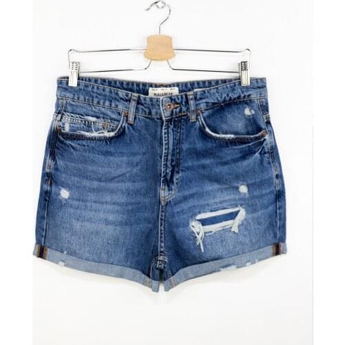 Bear Patch Slim Denim Shorts Womens Blue