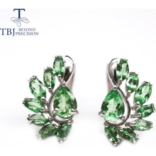 TBJ,Natural 3.5ct Green Tsavorite Clasp earring kenya natural gemstones green garnet fine jewelry 925 sterling silver for women