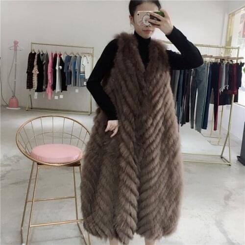 Real Long Vest Coats Winter Warm Fashion Jacket Women Elegant Vintage Fox Fur Vests Coat Manteau Femme Hiver ZL610