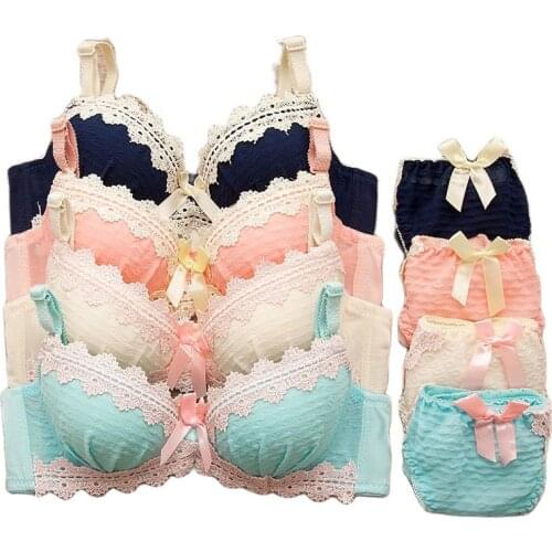 Women Push Up Bra Set Lace Seamless Bralette Cotton Underwear Wire Free Sweet Girl Students Lingerie With Panties