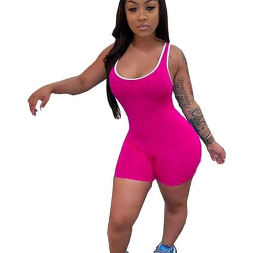 Women Sleeveless Playsuit Sport Fitness Workout Backless Seamless Solid Skinny Suits Breathable Shorts Running Suit