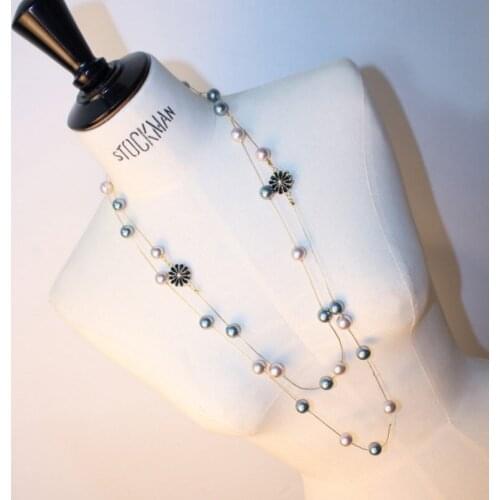 SHIFEEL 2018 New Fashion Small wrinkle Pearls Flowers Clovers Double Multilayer Chain Necklace Women Long Sweater Chain choker