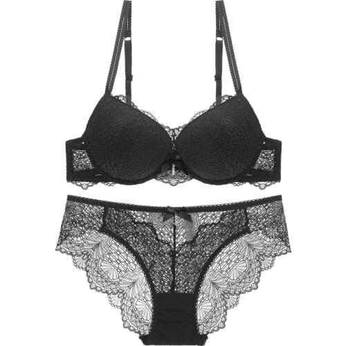 Underwear women Lace Sexy Lingerie Garter brief sets Push Up Bra Set Hot lady Back buckle Tow Hook-and-eye Red Black White Pink