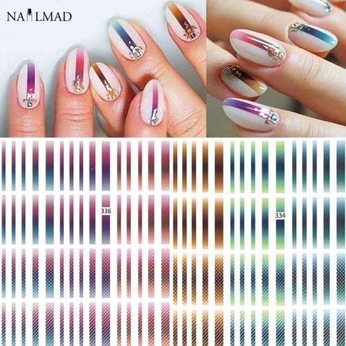 1pc Gradient Striped Lines 3D Nail Art Sticker Colorful Line Adhesive Decals Nail Accessories for Nail Decorations
