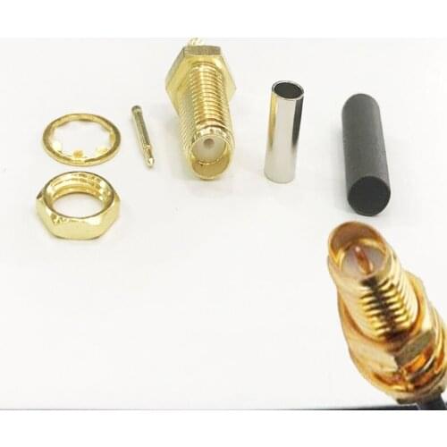 10pcs Reverse SMA female(Plug pin) RP-SMA Female bulkhead connector crimp for RG316 RG174 Cable