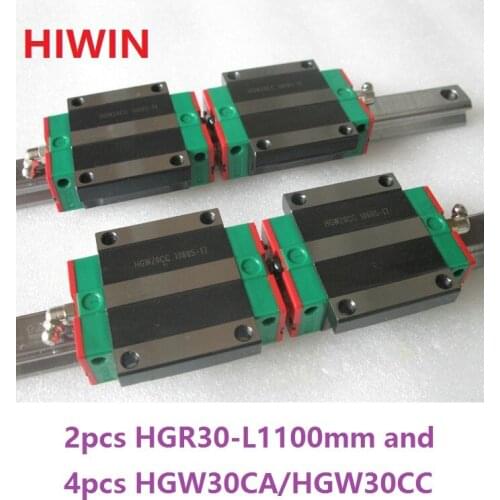 2pcs 100% original Hiwin linear rail HGR30 -L 1100mm + 4pcs HGW30CA HGW30CC flange carriage for cnc