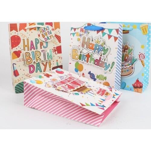 2 Pcs Kids Happy Birthday Party Supplies Decorations Paper Candy Bags Baby Shower Gift Box With Handles For Guests