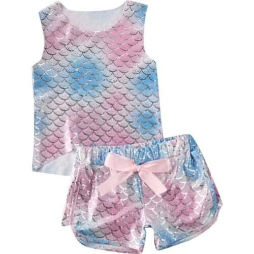 2021 Summer Swimsuit Baby Girls Tie-dye Mermaid Squama Print Sleevless Swimwear Outfits Set Kids Swimwear For Girls Baby