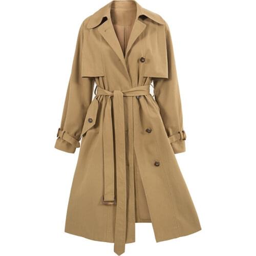 2020 Casual Khaki Windbreaker Womens Spring Autumn Long Trench Coats fashion lace tooling British style Overcoats b277