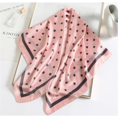 2021 Polka Dot Scarf Square Large Hijab Headband Silk Feeling Foulard Neckerchief Women Bandana Shawl Wraps Spring Neck Scarves