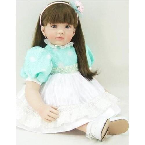 22"56cm long hair princess toddler dolls blue dress Reborn Babies Silicone vinyl Baby Kids shoe+clothes Birthday Gifts Toys