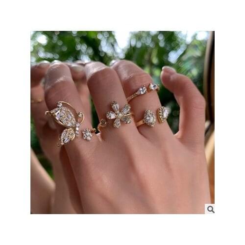 4 Design Gold Butterfly Adjustable Ring with Bling Zircon Stone Trend Fashion Jewelry Wedding Engagement Ring 2021