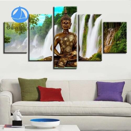 5 Pieces Buddha Meditation Diamond Embroidery Nature Diamond Painting Full Square Diamond Mosaic Scenic Waterfall Rhinestones