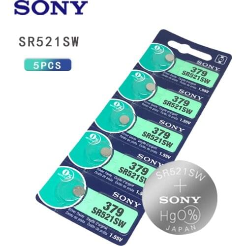 5pcs/lot Sony 379 Original 1.55V Silver Oxide Watch Battery 379 SR521SW D379 SR63 V379 AG0 Button Coin Cell MADE IN JAPAN