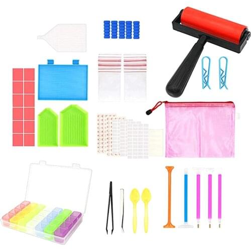 60Pieces 5D Diamond Painting Tools and Accessories Kits Roller Pen Diamond Embroidery Tray Storage Container Sets