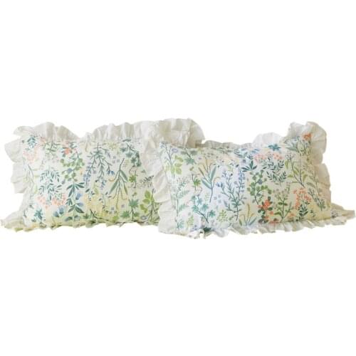 74x48cm Korean style floral pattern ruffled cotton pillow case single floral pillowcase lace frill pillow cover bedding