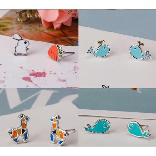 925 Sterling Silver Pin Whale, Deer, White Rabbit, Bird Series Earrings Can Increase Charm and Present Gifts