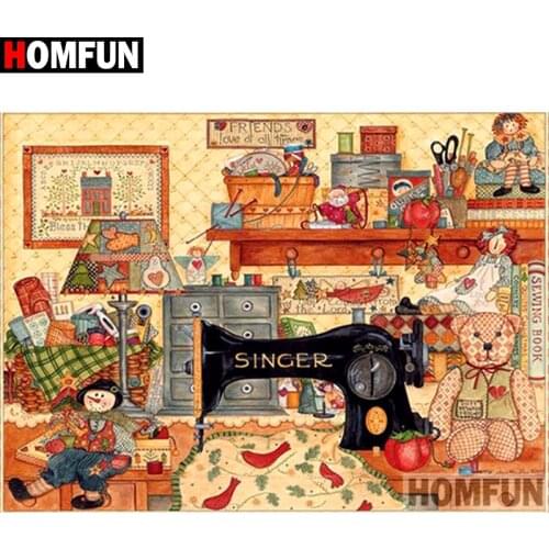 HOMFUN Full Diamond Embroidery Diy 5D Diamond Painting Cross Stitch "Sewing machine" Full Drill Home Room Decor A16498