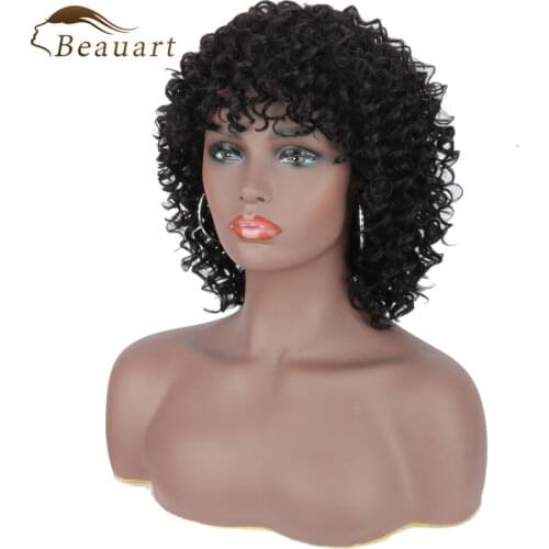 Beauart Small Curly 100% Human Hair Full Wig Black Curly Wave Wigs For Women Spring Curls None Lace Front Wig With Hair Bangs
