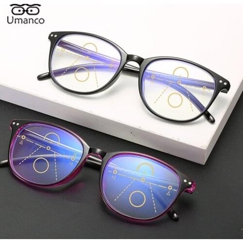Umanco Bifocal Progressive Reading Glasses for Women Round Anti Blue Light Computer Eyeglasses Men Presbyopic Eyewear +1.0~+4.0