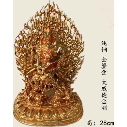 28CM LARGE GOOD wholesale buddha statue Tibetan Buddhism Buddha FULL Gold-plated brass statue Tantra Yamantaka Buddha talisman