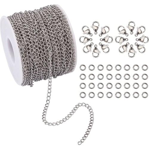 DIY Chain Bracelets & Necklaces Jewelry Kits Accessories With Stainless Steel Curb Paperclip Chain Lobster Claw Clasps Jump Ring