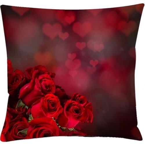 Cushion Cover Single-sided Printing Decoration Peach Skin Printed Red Rose Decorative Throw Pillowcase for Sofa