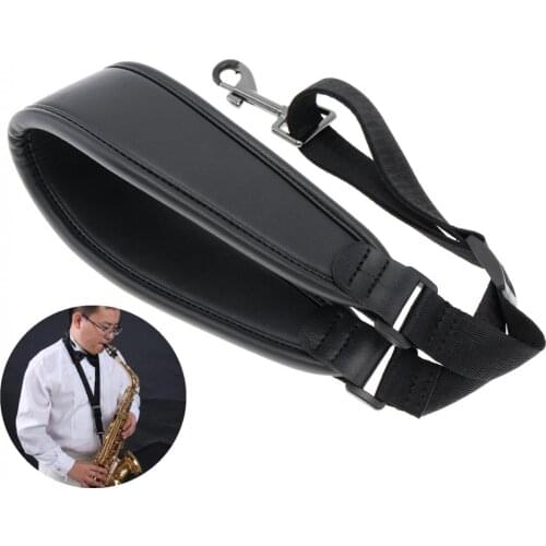 Kid Goat Genuine Leather Adjustable Saxophone Neck Strap with Snap Hook Single Shoulder Strap for Saxophone