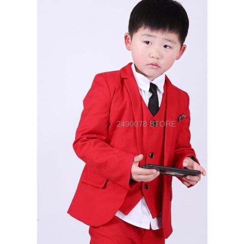Flower Boys Formal Suit Gentleman Kids Wedding Tuxedos Girls Jacket Vest Pants 3Pcs Children Party Performance Dress Costume