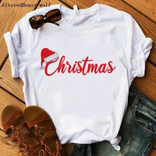 Merry Christmas tshirt Women Fashion print Christmas red letter Graphic Cute tee funny T Shirt female clothes casual vogue tops