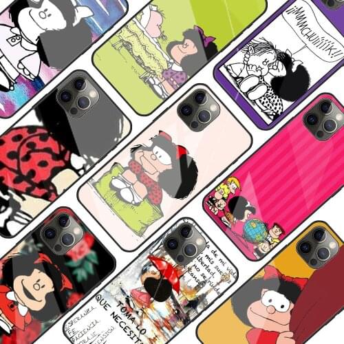 Mafalda Hot Sale Glass Phone Case for iPhone 11 12 Pro XR X 7 8 XS Max 6 6S Plus SE 2020 Mobile Phones Cover Coque