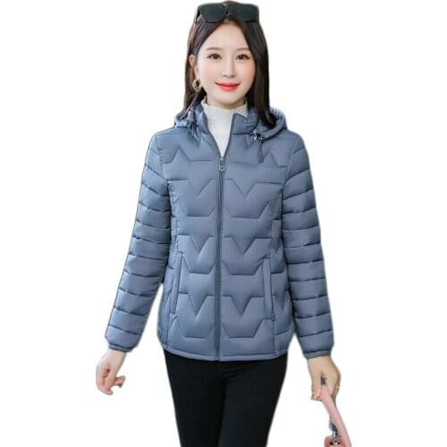 Down Cotton Coat Women Short Blue Light Thin Hooded Parka 2020 Winter New Korean Fashion Slim Green Warmth Jacket Feminina JD985