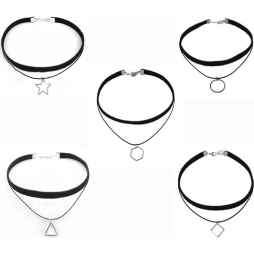 Fashion Jewelry New Triangle Pendant Clavicle Chain Simple Double Layer Handmade Velvet Necklace Female Elegant Necklace