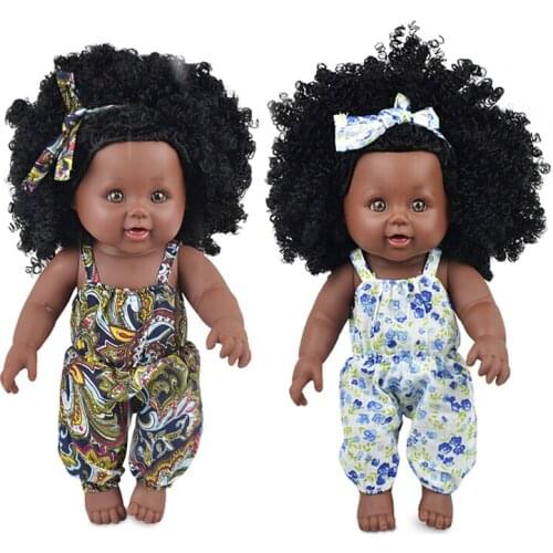Fashion African Baby Dolls Black Realistic Lovely lol Reborn Baby Lady Dolls Soft Silicone Vinyl 30cm Baby Girl Toy With Cloths