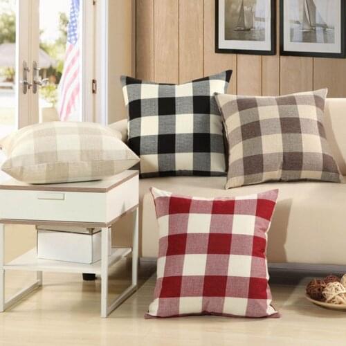 Grid Printed 45x45cm/17.7x17.7'' Linen Cushion Cover For Decorative Throw Pillowcase Cotton Pillow Cover Decor Couch