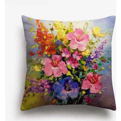 Pink Yellow Flower Cushion Covers Floral European Oil Painting Decorative Pillow Case 45X45cm Sofa Decoration