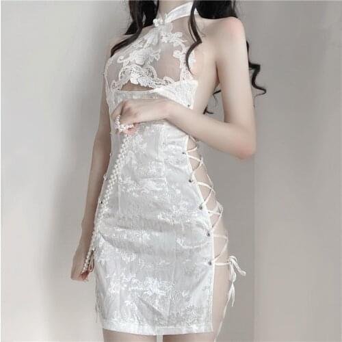 New Sexy Qipao Elegant Dress Bandage Bdsm Sex Lace See Through Cheongsam Retro Nightdress Sex Suit Cosplay Costume Party Dresses