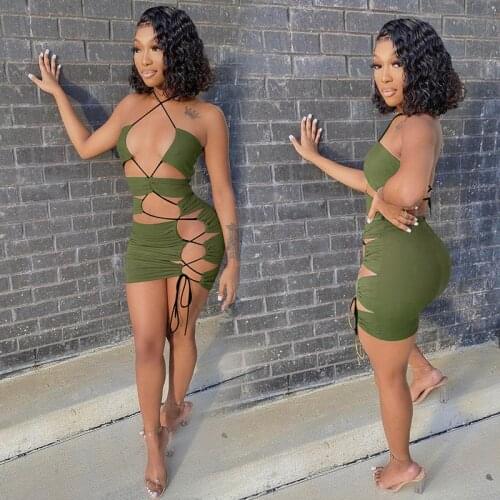 TNNAOFF Hollow Out Backless Bandage Mini Dress for Women Club Vacation Outfits Summer Sexy Halter Neck Beach Party Wear Dresses