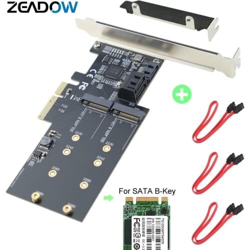 PCI-E 3.0 X4 to 2x M.2 NGFF SATA Based B-Key SSD Plus 3x SATA III Ports 6Gbps Adapter Card For 2.5/3.5 Inch Hard Drives