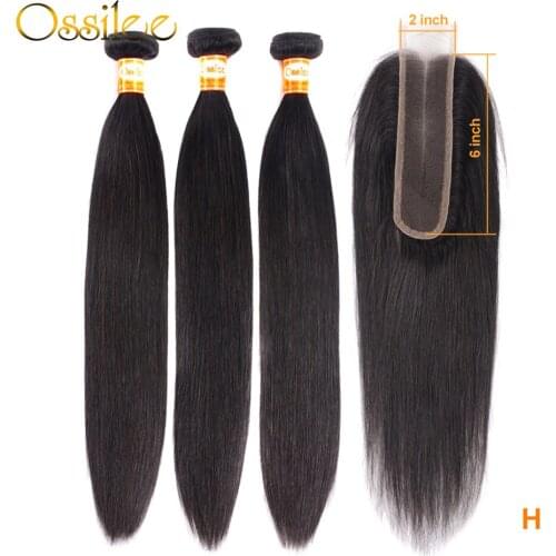Ossilee Straight Hair Bundles With Closure 2x6 Inch High Ratio Brazilian Hair Weave Bundles Remy Human Hair Bundles With Closure