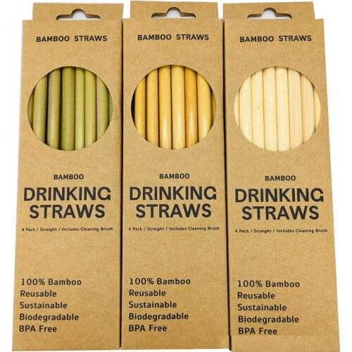 12Pcs/Set Eco-friendly Straw Bamboo Straw Reusable Drinking Straws with Clean Brush & Case Natural Bamboo Straws Bar Home Tools
