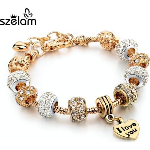 Szelam 2019 High Quality Charms Beads Fit Gold Bracelets For Women Fashion Heart Bracelets & Bangles SBR140738